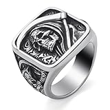 KIRTIJW Mens Grim Reaper Rings Stainless Steel Gothic Punk Goth Reaper Skull Rings Jewelry Size 11