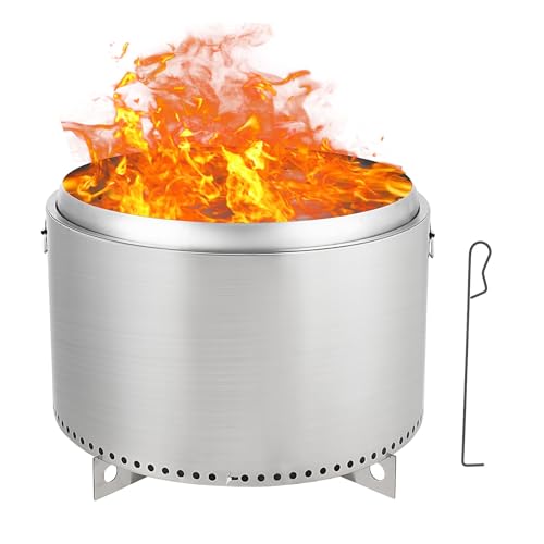 27 Inch Smokeless Fire Pit, Portable Stainless Steel Outdoor Fireplace - 360° Airflow Technology and Removable Ash Pan, Ideal for 6 or More People