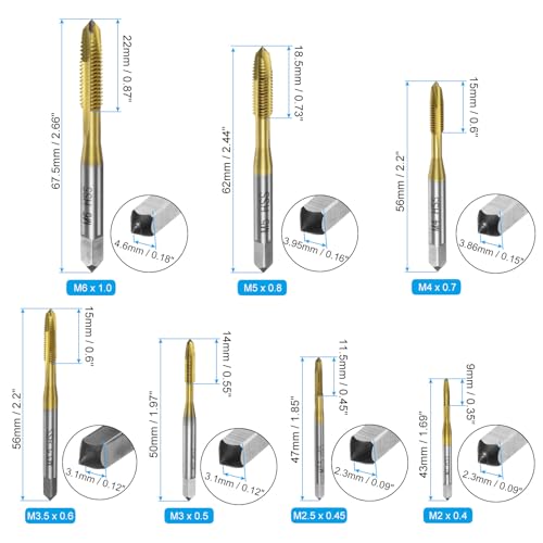 Grifos de punta en espiral M2-M6 sourcing map de acero HSS 6542 titanio para roscado métrico 3