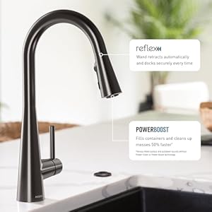 Moen sleek matte black one handle single hole pulldown kitchen faucet with powerboost technology for faster water flow moder kitchen sink faucet with pulldown sprayer 7864bl  urban country home decor