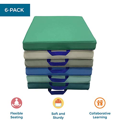 Image of Factory Direct Partners SoftScape 15 inch Square Classroom Floor Cushions with Handles; Flexible Seating for Daycare, Preschool, Playroom; 2 inch Thick Deluxe Foam (6-Piece) - Contemporary, 12228-CT