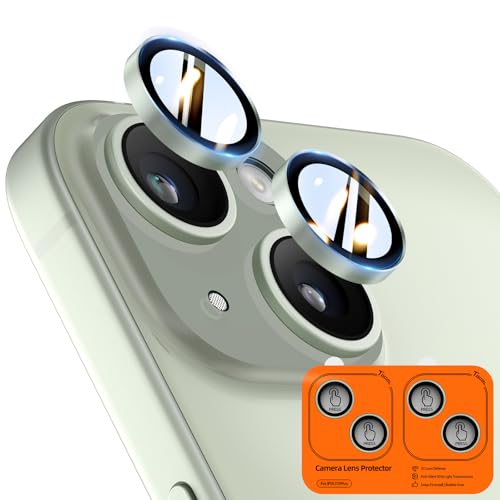 Image of TOCOL Camera Lens Protector for iPhone 15 / iPhone 15 Plus Tempered Glass HD Individual Scratch Resistant Camera Cover Accessories Case Friendly 2 Pack(Light Green)