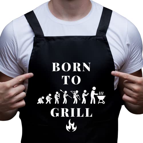FremiBag Barbecue Apron for Men with Saying: Born to Grill, Cotton Apron, Cooking Apron as a Gift for Men to Barbecue - Image 4