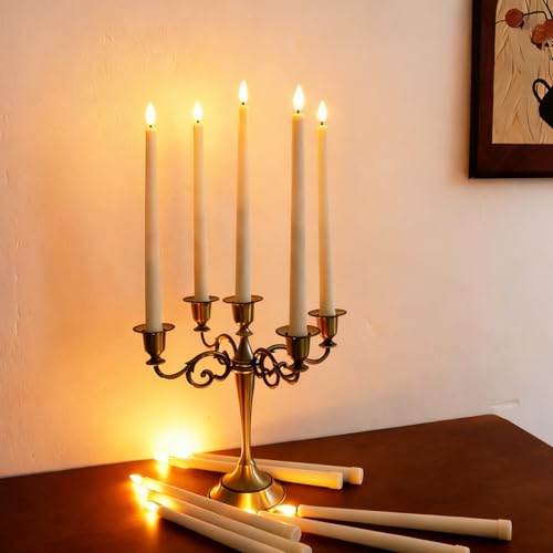 Image of 12 Pcs Flickering Flameless LED Taper Candles, Wedding Decor, Ivory