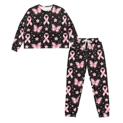 Image of Womens Pajama Sets 2 Piece Pjs Lounge Sets Long Sleeve Sleepwear Crew Neck Pullover Top with Long Pants