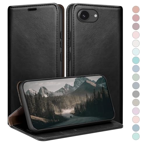 Étui cuir premium iPhone 16e et 17e HUOUH protection intégrale noir