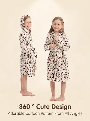 XINNE Unisex Kinder Mädchen Jungen Kapuzen-Bademantel Weiche Tier Schlafanzug Morgenmantel Nachtwäsche Pajamas Größe 140 Braun Leopard