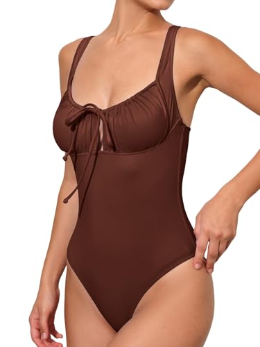 Image of BERLOOK Womens One Piece Swimsuits Floral Push Up Bathing Suit Sexy Tie Slimming Swimsuits for Women Swimwear