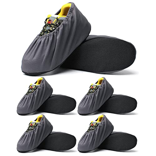 Image of Linwnil [3-Pairs] Premium Shoe Covers Washable Reusable Non Slip Work Boot Overshoes for Contractors,Durable Heavy, Large (Grey,5-Pairs)