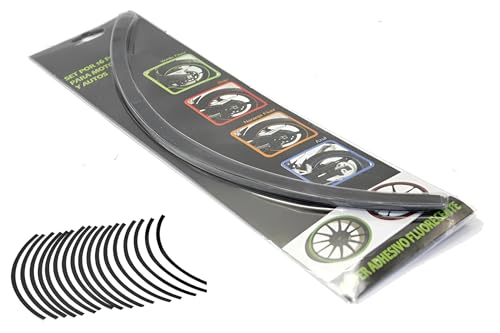 Image of Wheel Rim Fluorescent Adhesive Stickers for Bike & Car | Universal Fit | 16 pcs Strip Set | Waterproof Reflective Rim Tape for Stylish Look & Safety (Black)