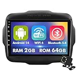 9 Inch IPS Touchscreen Android 14 Car Stereo for Jeep Renegade 2015-2020 with Wireless CarPlay & Android Auto 2+64GB Car Radio, Support WiFi 6, Bluetooth,5.4, Backup Camera, SWC
