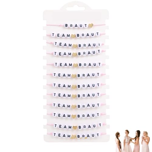 12 Stück JGA Armbänder Frauen Team Braut Armbänder JGA Accessoires Junggesellenabschied Frauen Team Bride Armband Rosa JGA Deko für Hochzeitsgeschenke Bachelorette Party Brautjungferngruppen