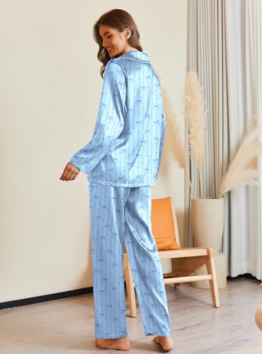 Image of Ekouaer Pajamas For Women Set Silk Pjs 2 Piece Satin Sleepwear Long Sleeve Button Down Lounge Sets With Pant