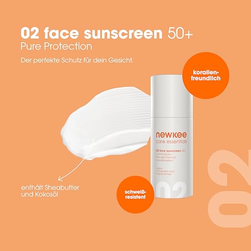 Foto von newkee Gesicht Sonnencreme LSF 50+ (30 ml) wasserfester Sonnenschutz, sofortiger Schutz, Ideal für den Sport, Skincare entwickelt von Manuel Neuer & Angelique Kerber - Suncscreen Face SPF 50