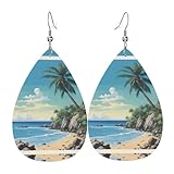 Elegante Leder-Ohrringe mit Palmenmotiv, leicht, modisch, für Damen, Urlaubs-Ohrringe, Einheitsgröße, Leder-PU, kein Edelstein, One Size, Leder-PU-Kunstleder, Kein Edelstein