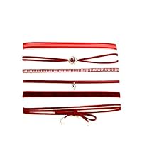 Daimay 6 PCS Chokerhalsketten-Set aus Spitze Gothic Tattoo Kragen Sexy Lace Choker Einstellbare Größe Frauen Teen Mädchen Mode - Dunkelrot