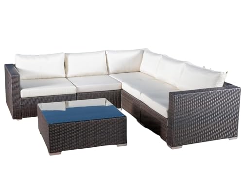 Image of Amazon Brand - Solimo Solara Outdoor Sofa Set | Balcony Sofa | Patio Furniture Sets | Conversation Sets | Wicker | Garden | Balcony | (Dark Brown- Cream)