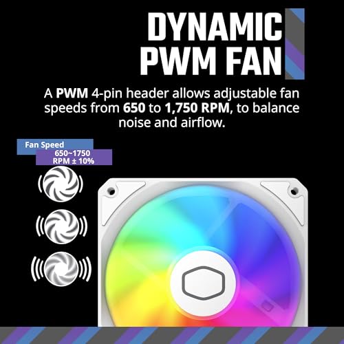 Image of Cooler Master MF120 Lite White 120mm PC Case Fan|Liquid Cooler|Air Cooler, aRGB Lighting, Dynamic PWM 1,750 RPM, Air Balance Blades, Hybrid | PBT Frame