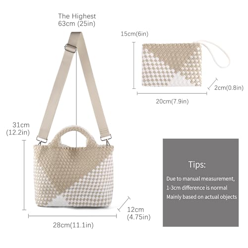 Image of Woven Bag for Women, Neoprene Tote Bag Summer Beach Handbag Purse Retro Handmade Travel Shoulder Bag Set