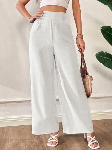 Image of Vogaan White Trousers for Women | Women's Loose Fit Trousers | Women's High-Waisted Wide Leg Pant
