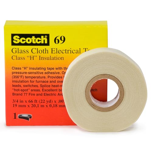 Image of 3M Glass Cloth Electrical Tape 69 with High-Temperature, Thermosetting, Pressure Sensitive Silicone Adhesive, 3 /4 in x 36 yd (108 ft), 1 roll