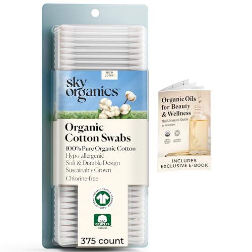 Sky Organics - Organic Cotton Swabs Ultra Soft Tips - Strong & Durable - Hypoallergenic - Chlorine Free - Sustainable - Natural Vegan & Cruelty Free - Skin Care & Self Care w ebook