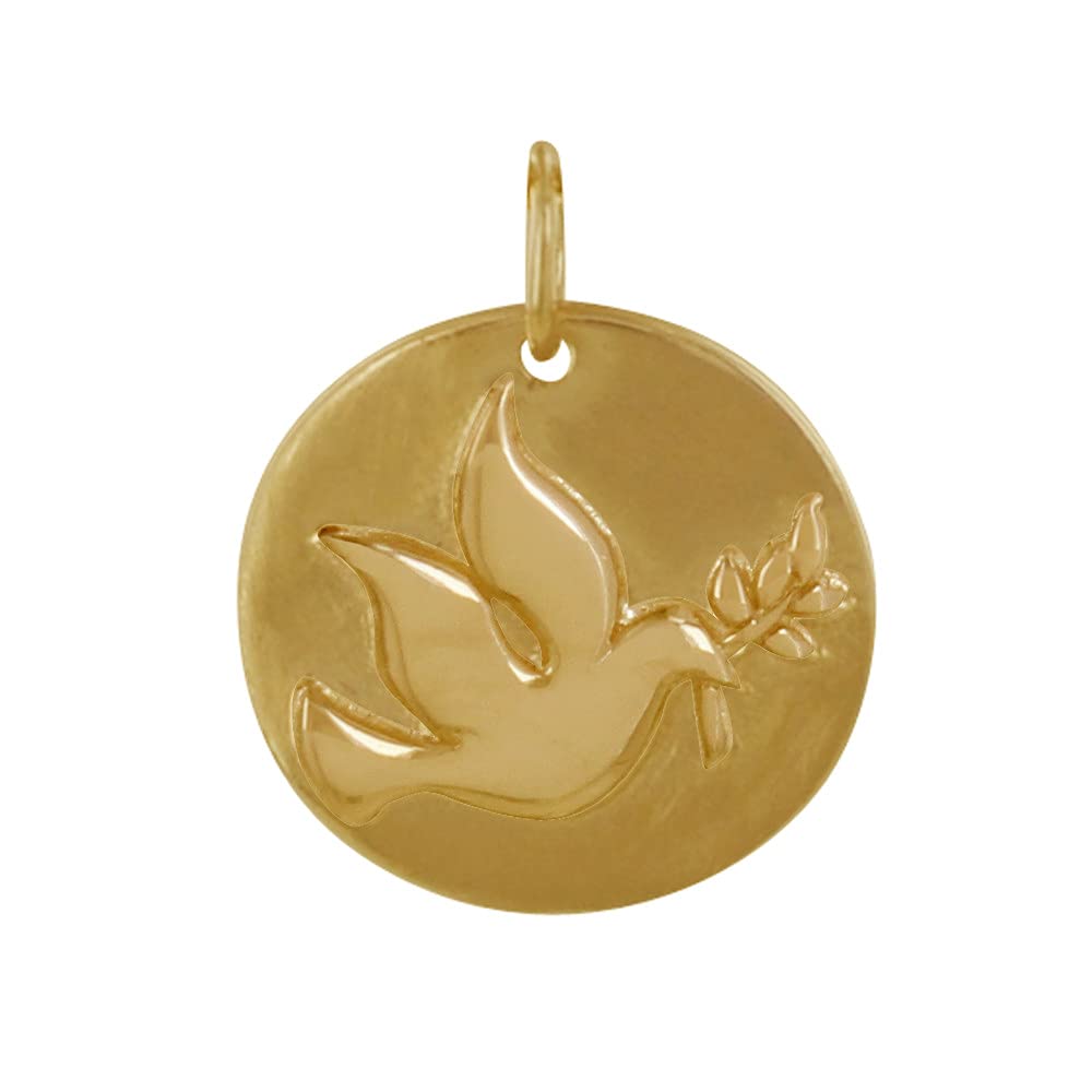LES POULETTES BIJOUX - Pendentif Plaqué Or Médaille Ronde Colombe de la Paix