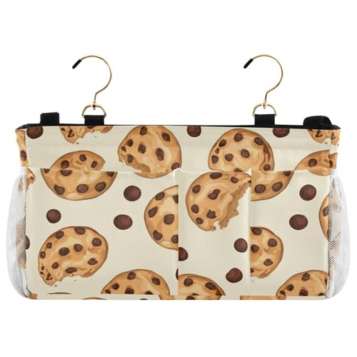 Burbuja Realistic Chocolate Cookies Bedside Caddy Hanging Storage Organizer with 2 Straps and Hooks for Home College Dorm Bunk Bed Hospital Bed Crib