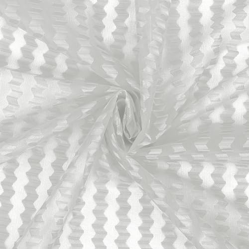 Image of Polyester Transparent Zig-Zag Net Sheer Curtains for Door Balcony Home Decoration, 12 feet Long, White, Set of 2