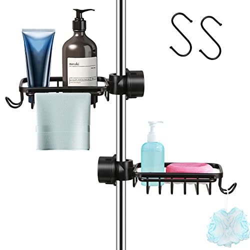 Lot de 2 étagères de douche sans perçage - En acier inoxydable - Noir - Pour barre de douche de 18 à 27 mm - Pour barre de douche, shampoing, gel douche, porte-savon pour douche, porte-éponge Cover