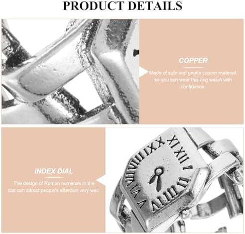 POPETPOP 2 Pcs Women Roman Numeral Ring Watch Adjustable Copper Silver - 2