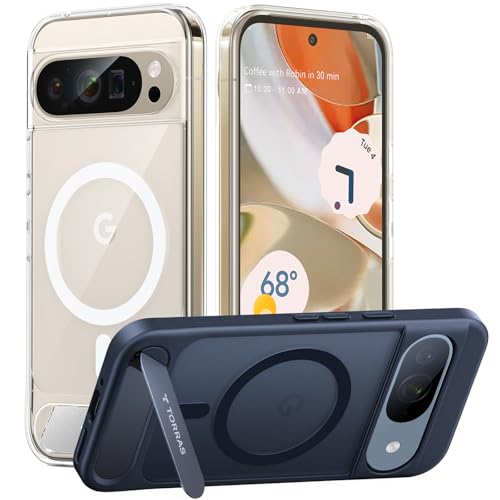 TORRAS Magnetic & Stand for Pixel 9 Pro Case/Pixel 9 Case, Crystal Clear