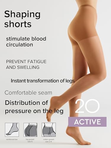 Image of Conte Sheer Full Support Compression Pantyhose Tights with Control Top Active 20 Den