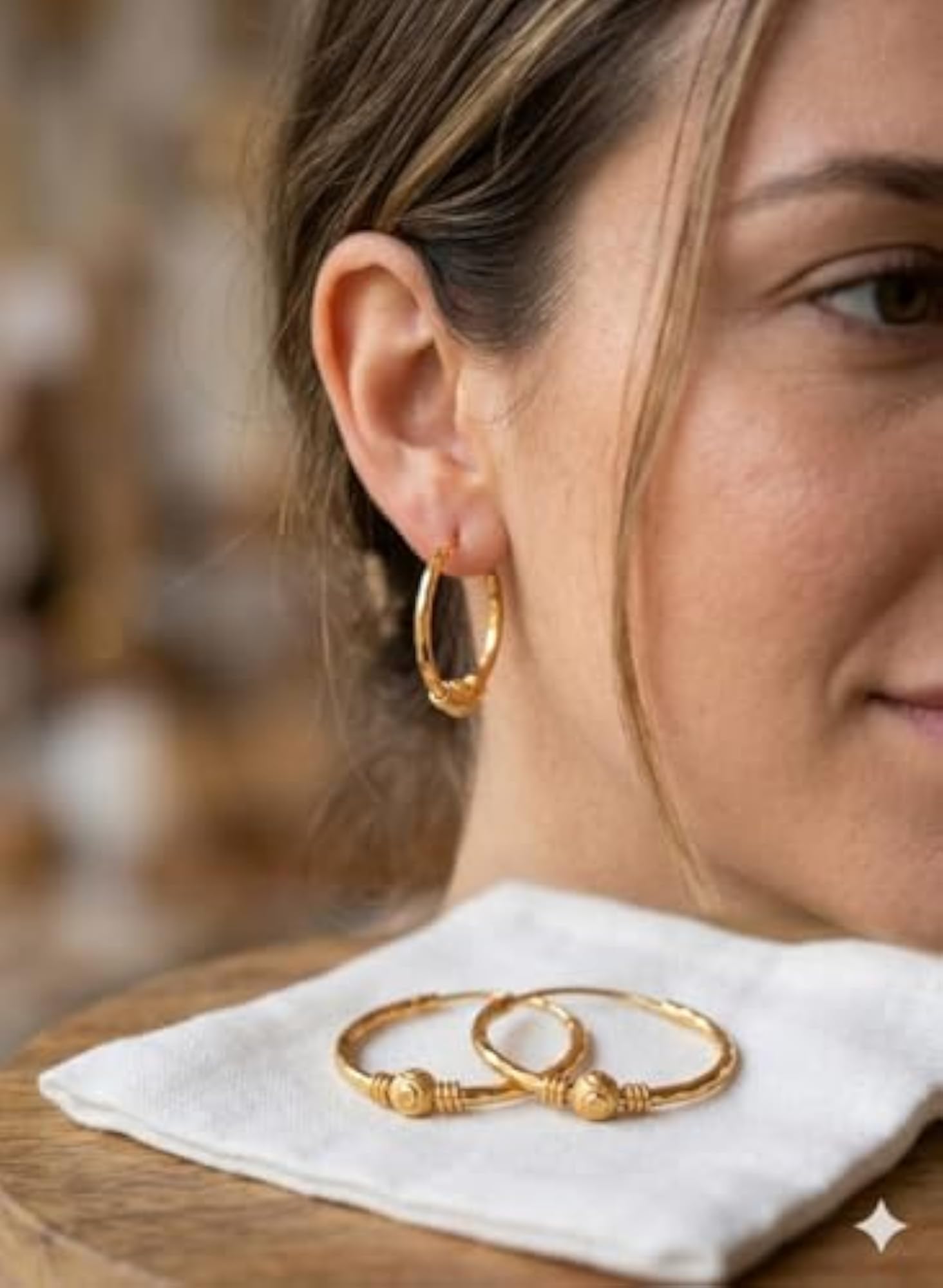 Women's Stylish Golden Bali Earrings, Lightweight Ethnic Design
