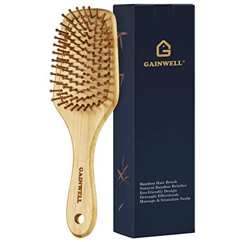 GAINWELL Bamboo Paddle Hair Brush with Round Bamboo Bristles, Massage Air Cushion for Women Men and Kids - Unique Shape