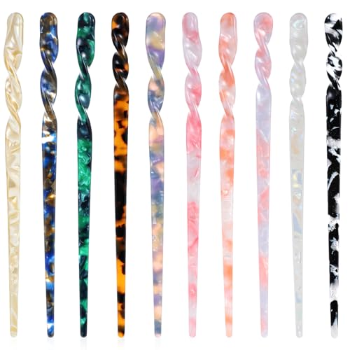 10 PCS Acetate Hair Sticks for Buns Vintage Leopard Print Hair Chopsticks for Women Tortoise Shell Hairpin Vintage Hair Stick Pin Retro Chinese Hair Sticks for Women Girls Hair Accessories