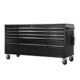 72-Inch Professional Tool Chest - 15-Drawer Locking Cabinet on Wheels, 100lbs/Drawer Slide, Stainless Steel Garage Storage (Black, Short with Socket)