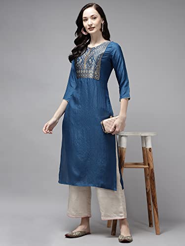 Image of INDO ERA Women's Yoke Design Polyester Calf Length Straight Kurta(RRRRR2762)