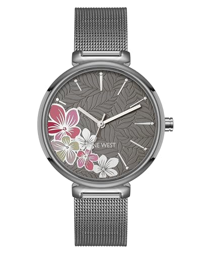 Montre pour femme Nine West chic avec un cadran floral elegant et bracelet en maille confortable