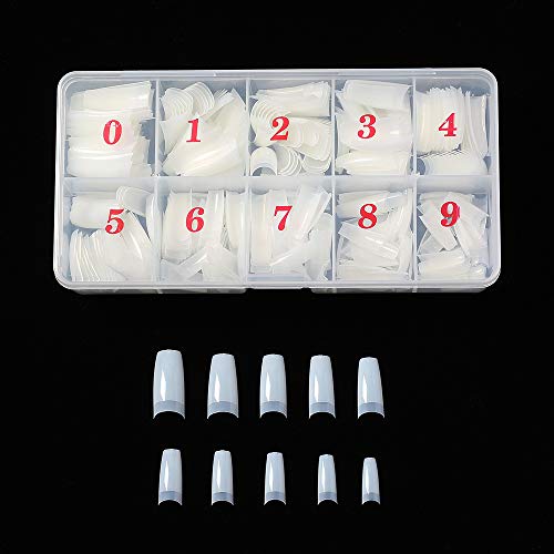 SooGood 500 Pcs False Nail Tips French Style Half Cover Artificial Fake Nails 10 Sizes with Numberd Box (Natural)