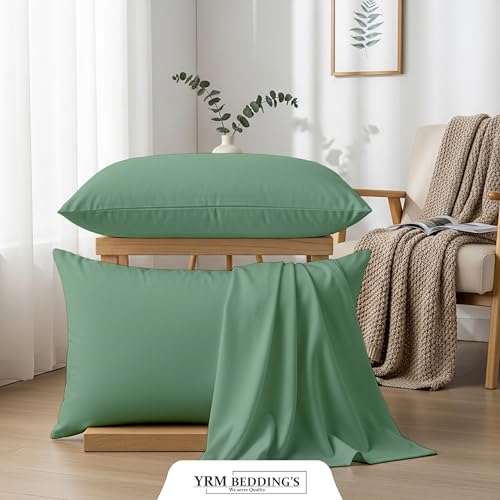 Image of 2 Piece Moss Green Pillow Cover 600 TC Egyptian Cotton Pillow Cover [20''x36''] Inches
