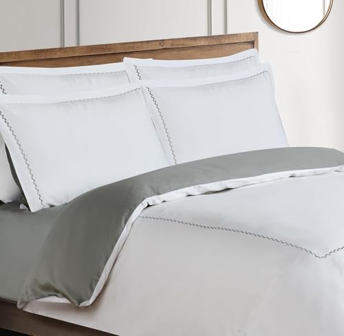 Majestic Giftware Madison Linen 4 Pcs 48" Full Size Duvet Bedding Set (BL53-48F-4pcs) Normandy - Gray 400 TC 100% Cotton Sateen |1 Fitted Sheet, 1 Duvet, 2 Pillowcases - Noble Collection