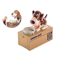 ds. distinctive style Piggy Bank, Brown and White - Fun Money Box for Kids, Children's Savings Toy with Robotic Dog Features