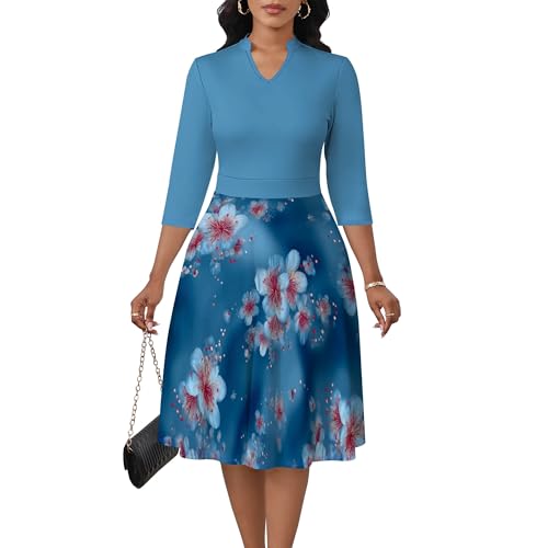 Image of PinkPatty Women's Casual A-line Midi Dresses 3 /4 Sleeve V Neck Fit and Flare Dress with Pockets