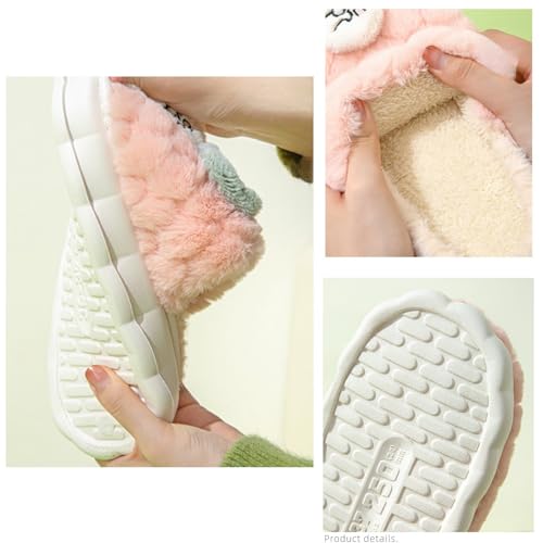 Fluffy Warm Slippers for Women and Men - Cute Cartoon Smile House Slippers with Furry Plush, Comfy Indoor and Outdoor Non-Slip Shoes3