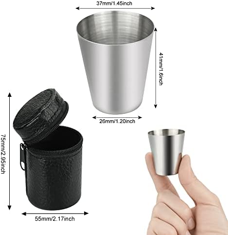 WENRERO 12 PCS Shot Glasses Stainless Steel 30ml 1 Ounce Shot Cups Portable Mini Unbreakable Schnapps Cup Stackable Camping Wine Tumblers Vessel Drinking Coffee Beer Mug with 3 Leather Case for Travel