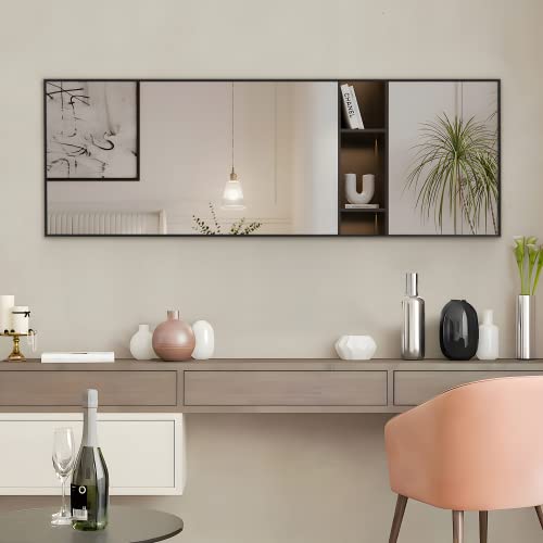 Image of NeuType 55 inchx16 inch Full Length Mirror with Standing Holder Aluminum Alloy Frame Floor Mirror Wall-Mounted Mirror for Living Room, Bedroom, Hanging or Leaning Against Wall, Black (with Stand)