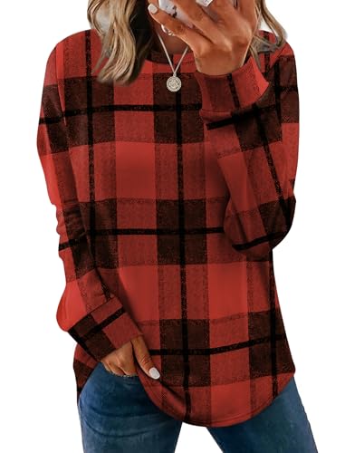 Image of WIHOLL Sweatshirt for Women Crewneck Long Sleeve Shirts Curved Hem Lightweight Sweaters Fall Clothes 2025