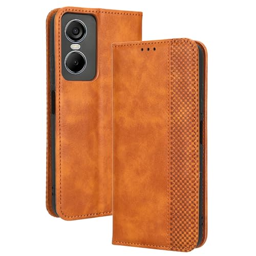 Lucyliy Case Compatible with Tecno Pop 6 Pro, PU Leather flip Cover Compatible with Tecno Pop 6 Pro BE8 Phone Case Brown