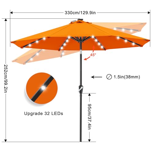 Image of ABCCANOPY Durable Solar Led Patio Umbrellas with 32LED Lights 11FT (Orange)